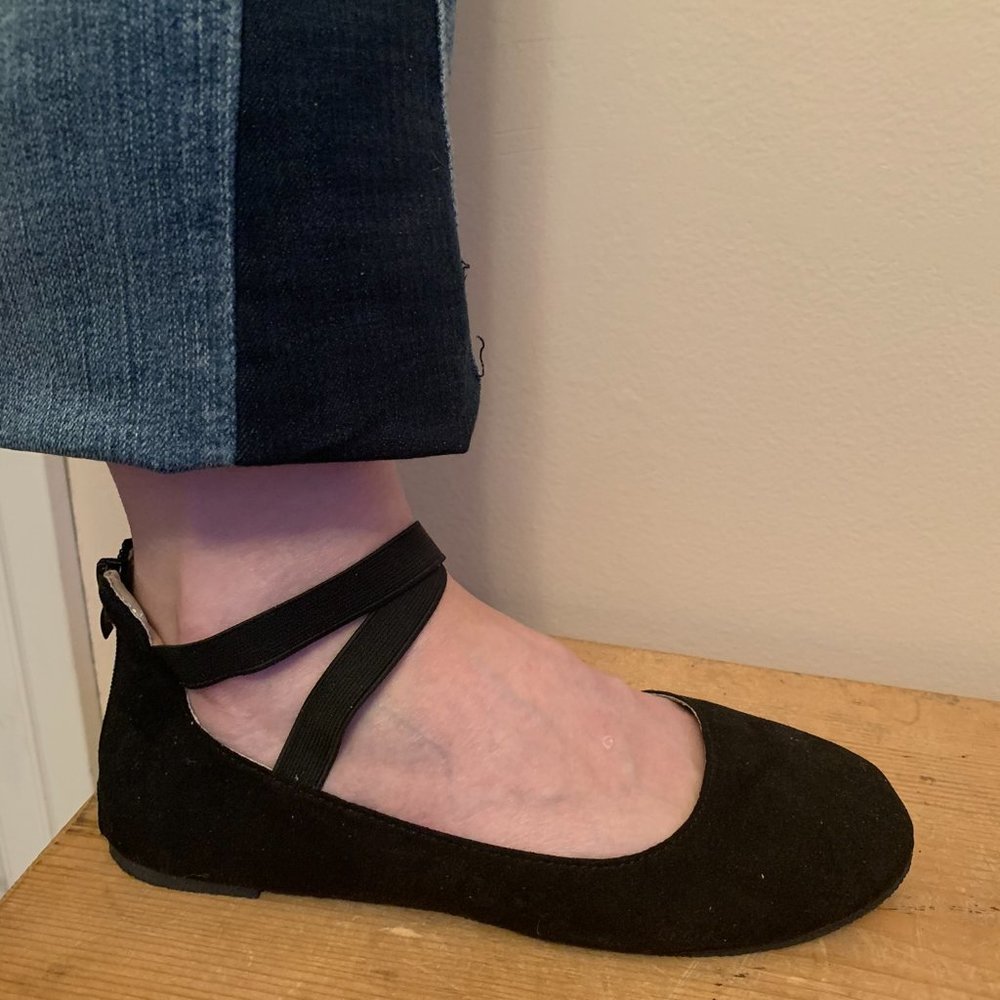 Faux Suede Ballet Flats with zipper back and elastic straps